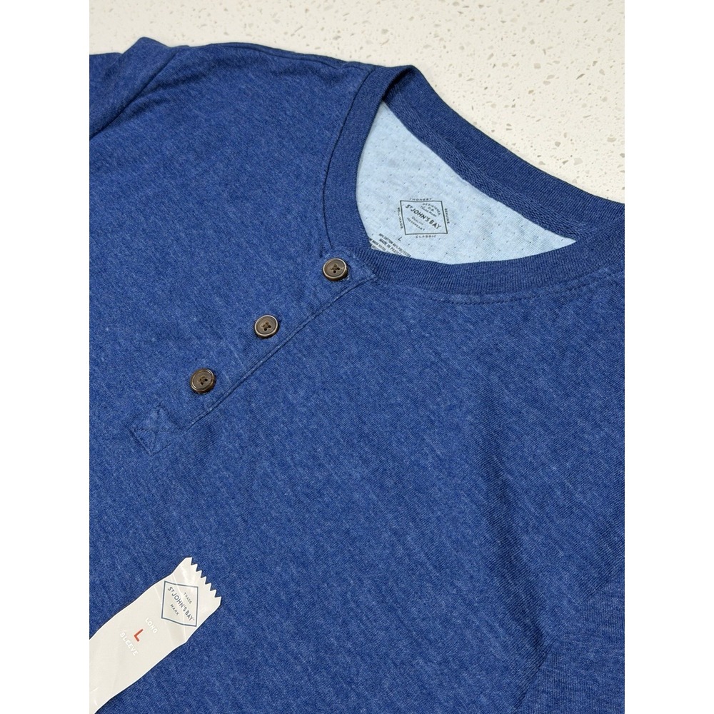 St. John's Bay Classic Blue Henley T-Shirt Long Sleeve Cotton Blend Size L - Picture 4 of 6